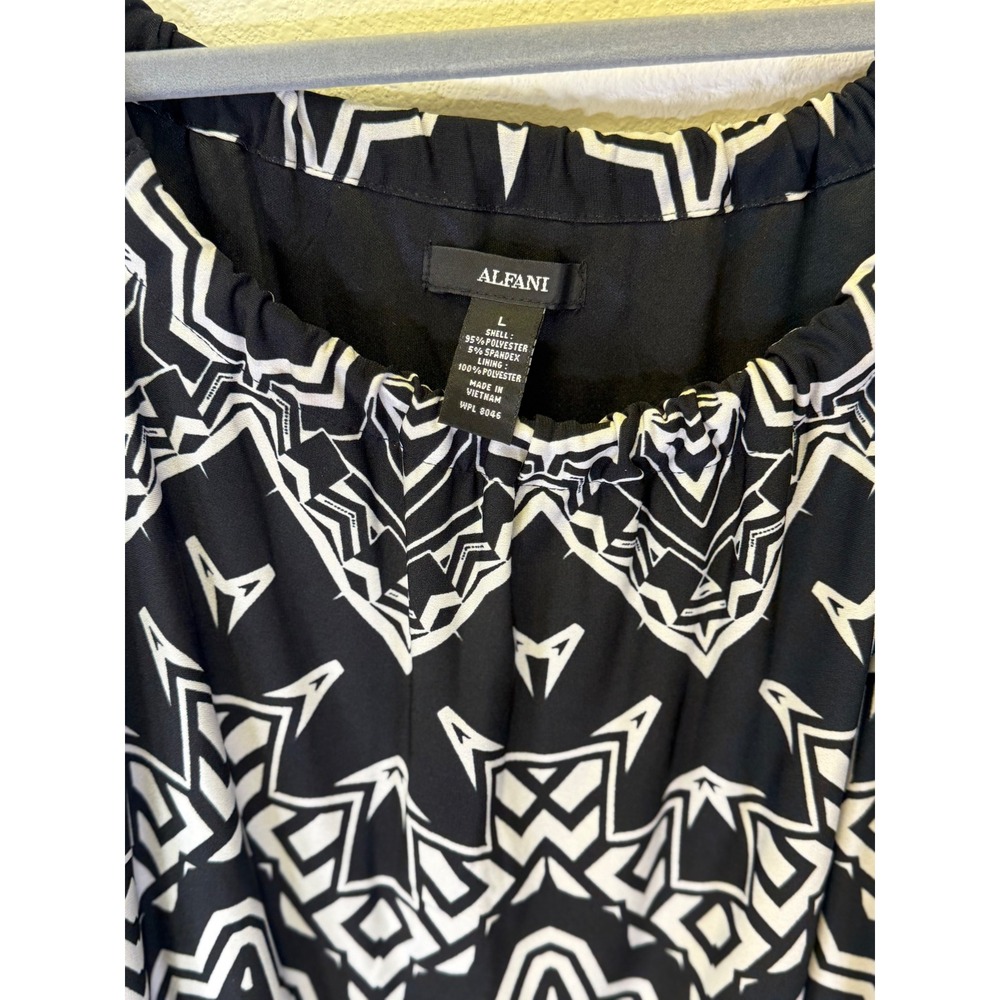 Alfani Womens Black White Geometric Print Maxi Dress Bow Accent Large‎ - Picture 3 of 8